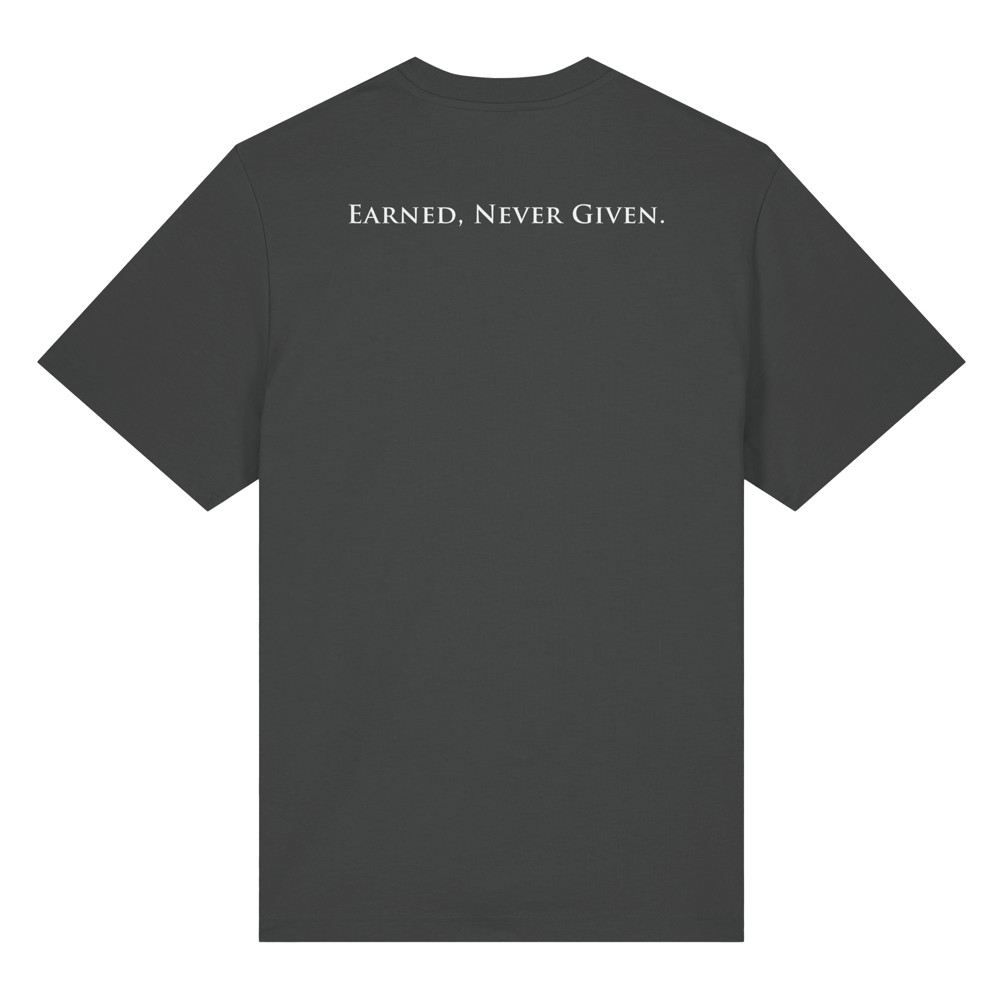 L-PIRE statement tee – Earned Never Given back print.
