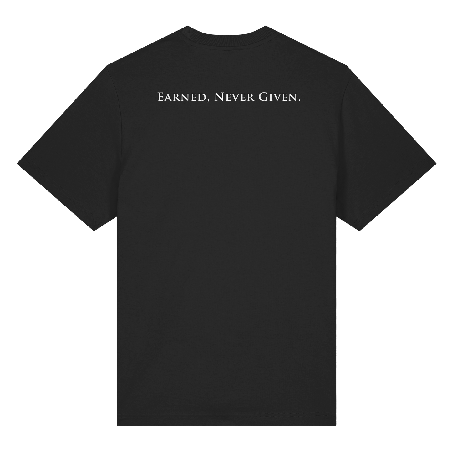 L-PIRE statement tee – Earned Never Given back print.

