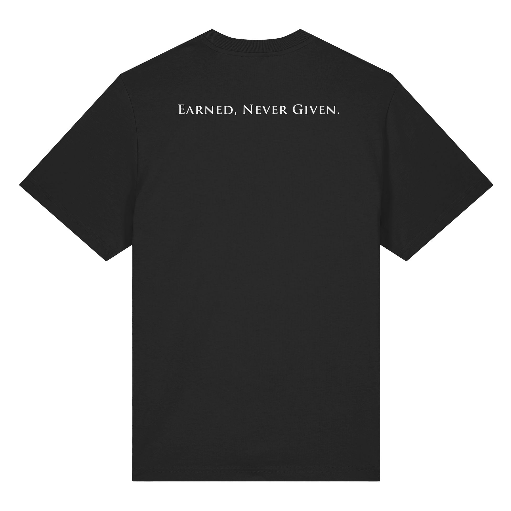 L-PIRE statement tee – Earned Never Given back print.
