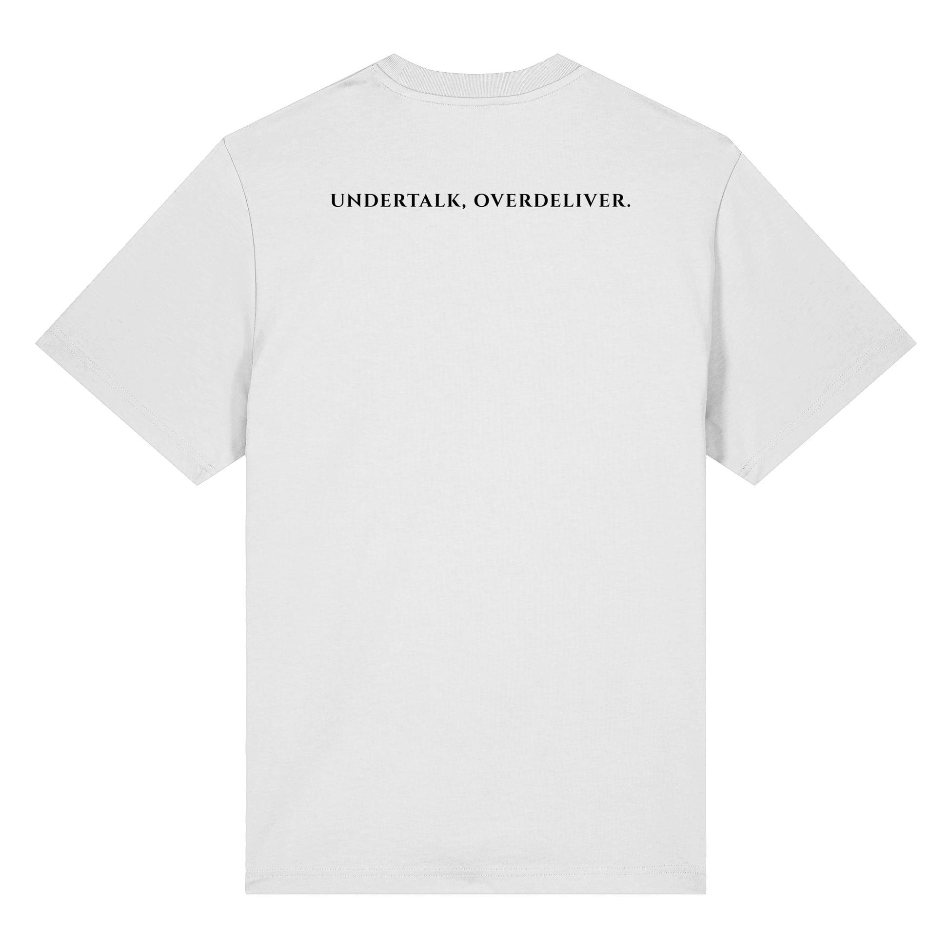 L-PIRE statement tee – Undertalk Overdeliver back print.
