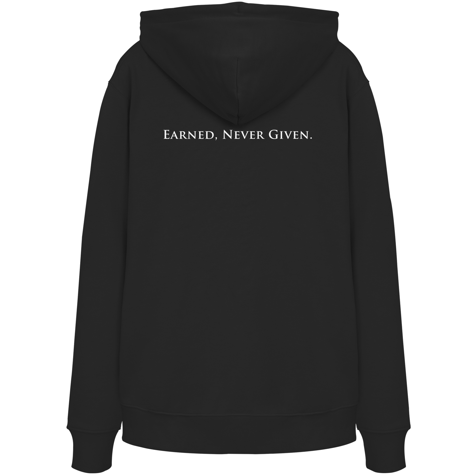 L-PIRE statement hoodie – Earned Never Given back print.

