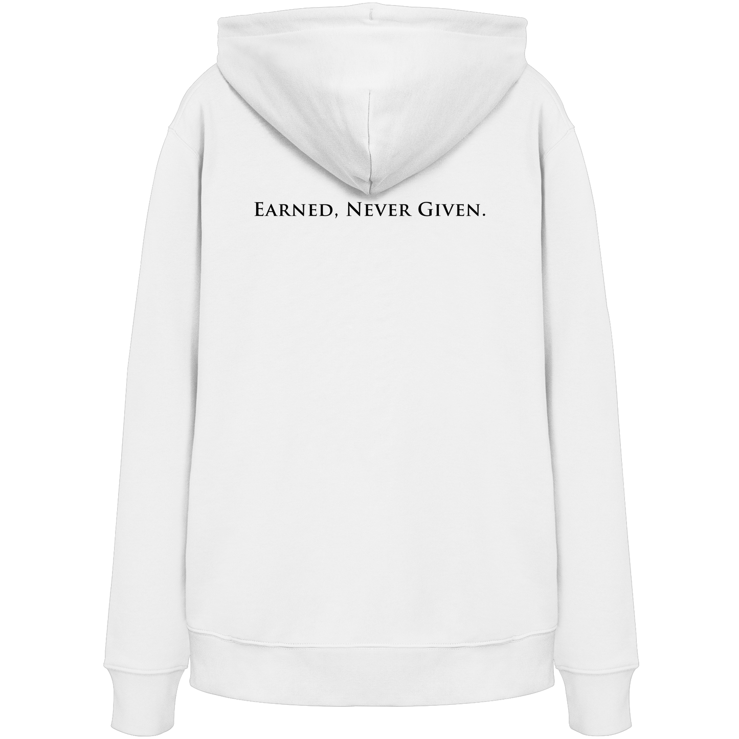 L-PIRE statement hoodie – Earned Never Given back print.
