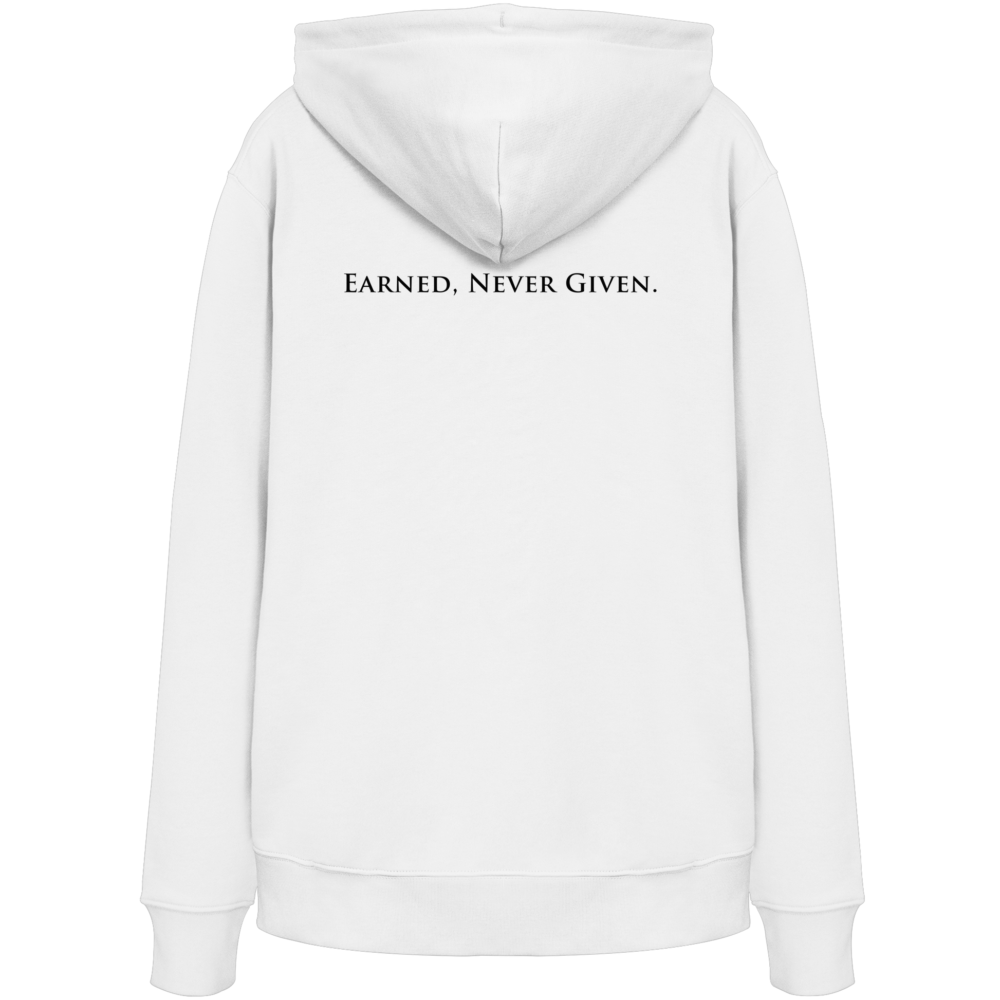 L-PIRE statement hoodie – Earned Never Given back print.
