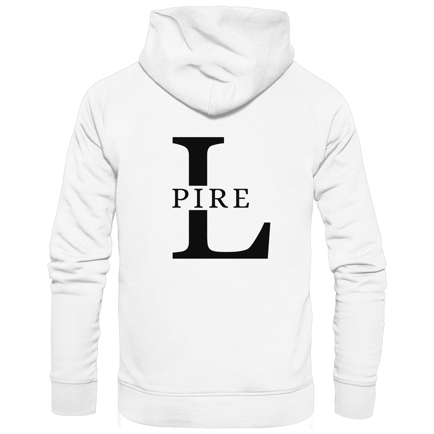 L-PIRE big back logo print hoodie in organic cotton.
