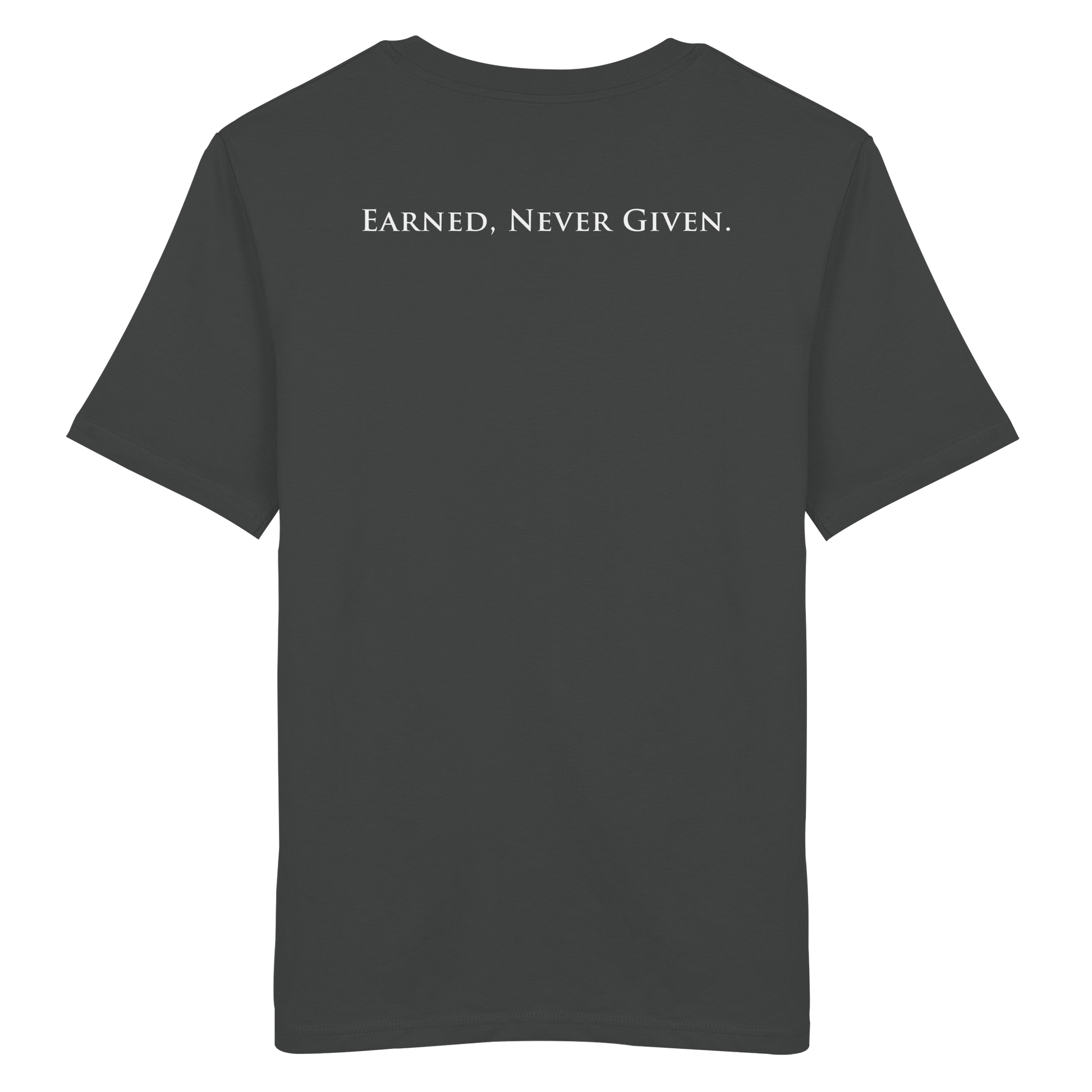 L-PIRE statement tee – Earned Never Given back print.
