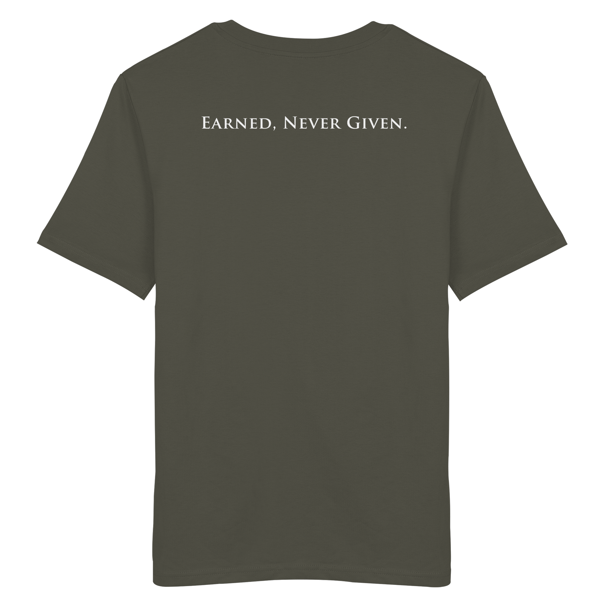 L-PIRE statement tee – Earned Never Given back print.
