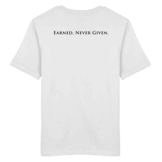 L-PIRE statement tee – Earned Never Given back print.
