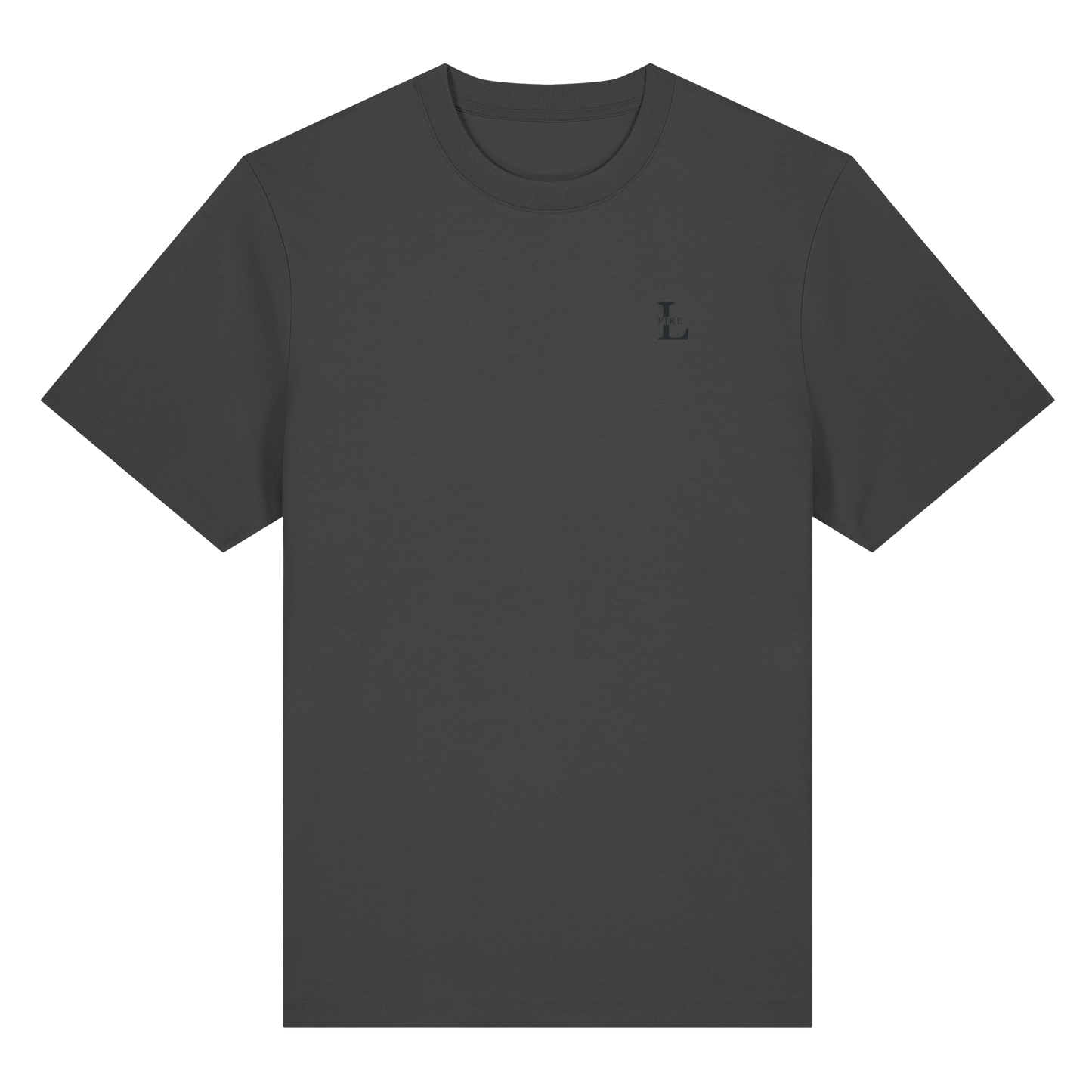 L-Pire tone-on-tone embroidery detail on signature tee.
