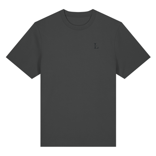 L-Pire tone-on-tone embroidery detail on signature tee.
