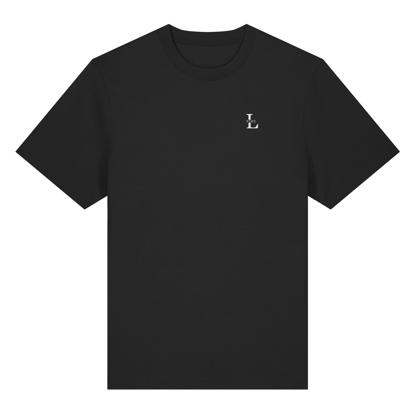 LPire minimalist tee with embroidered logo on chest, premium organic cotton.
