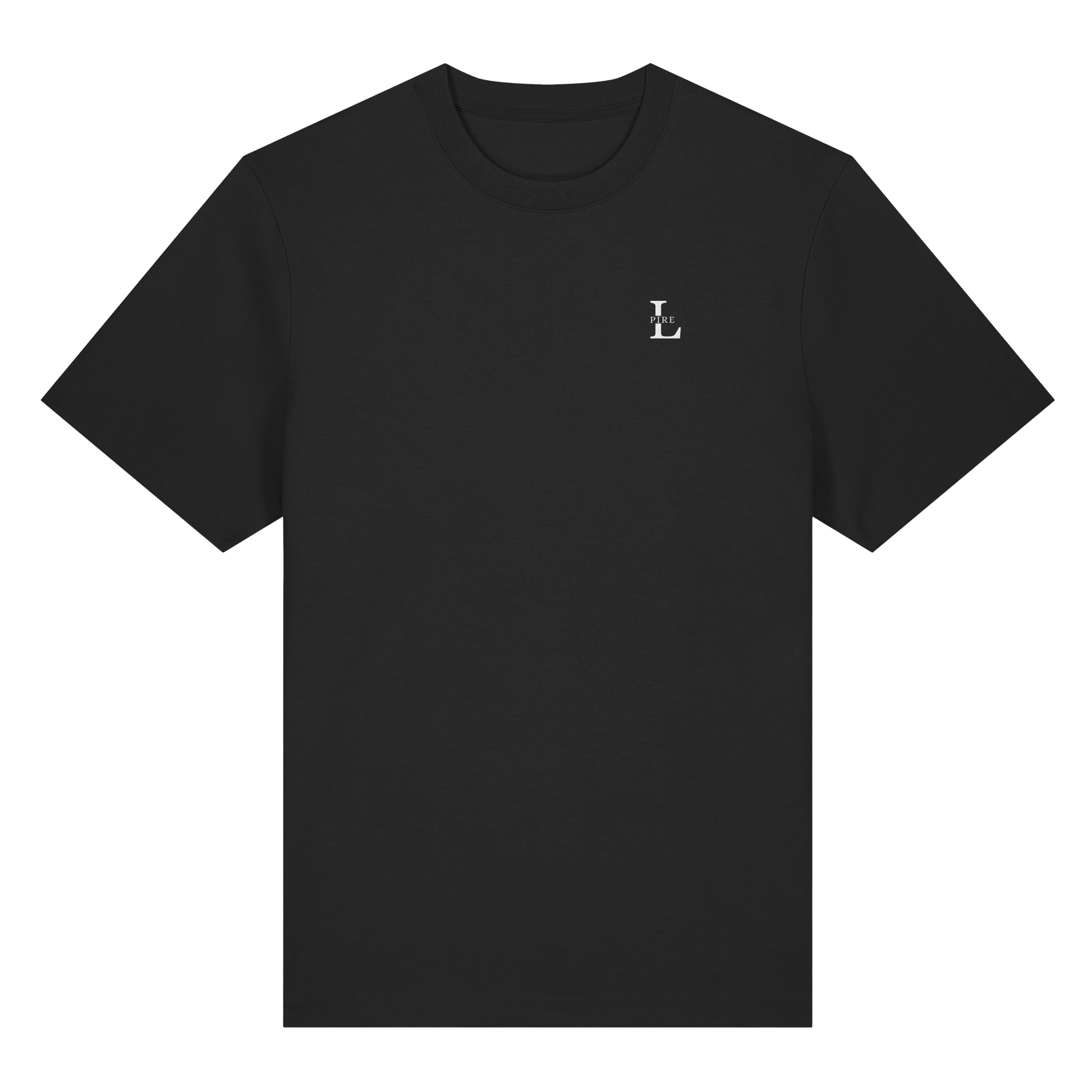LPire minimalist tee with embroidered logo on chest, premium organic cotton.
