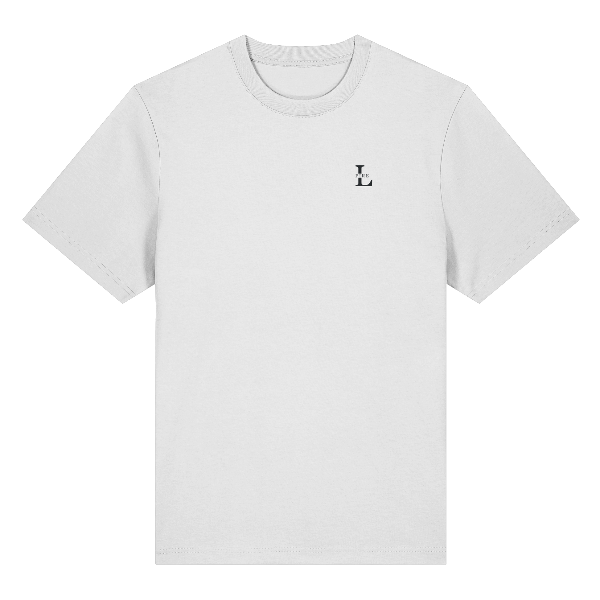 LPire minimalist tee with embroidered logo on chest, premium organic cotton.

