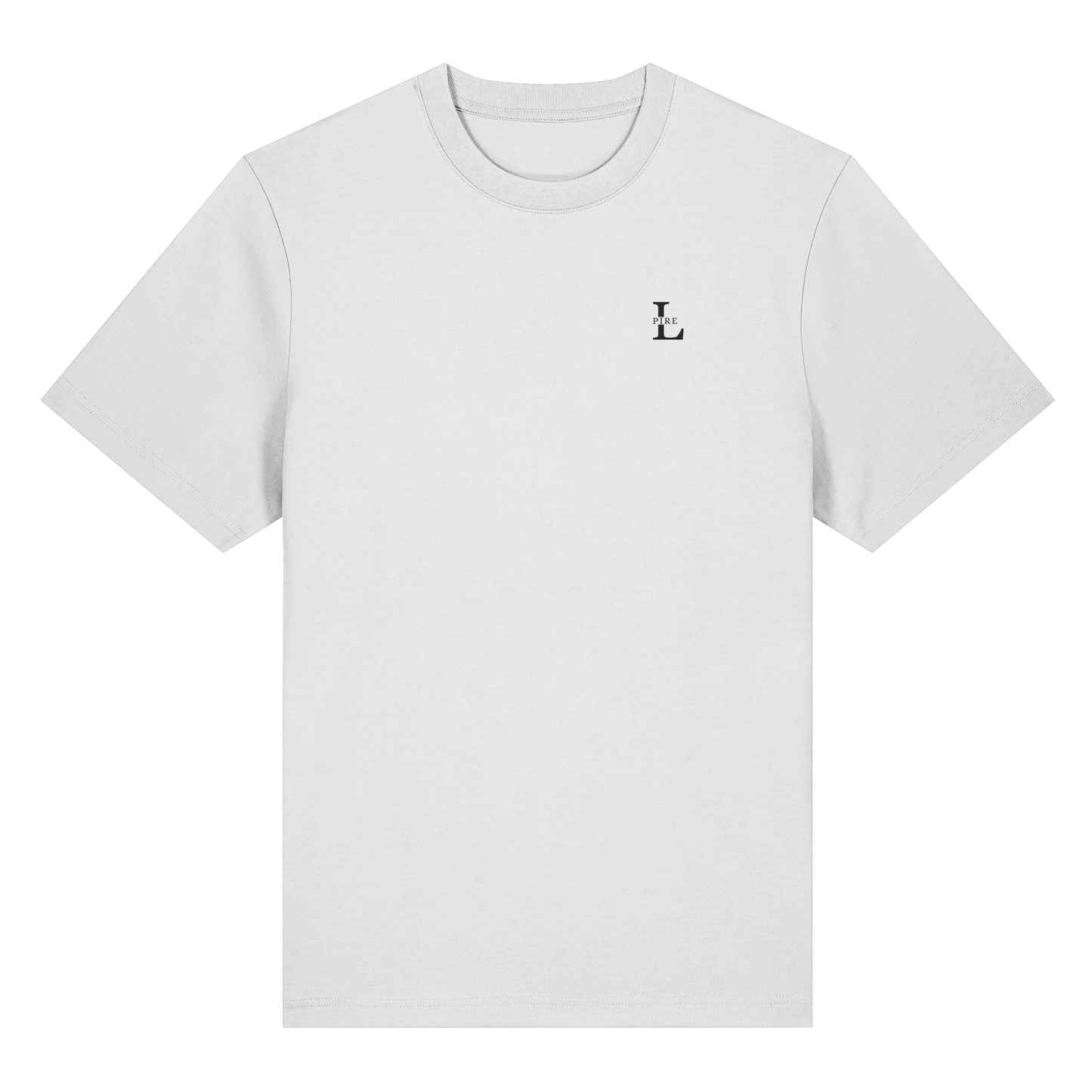 LPire minimalist tee with embroidered logo on chest, premium organic cotton.
