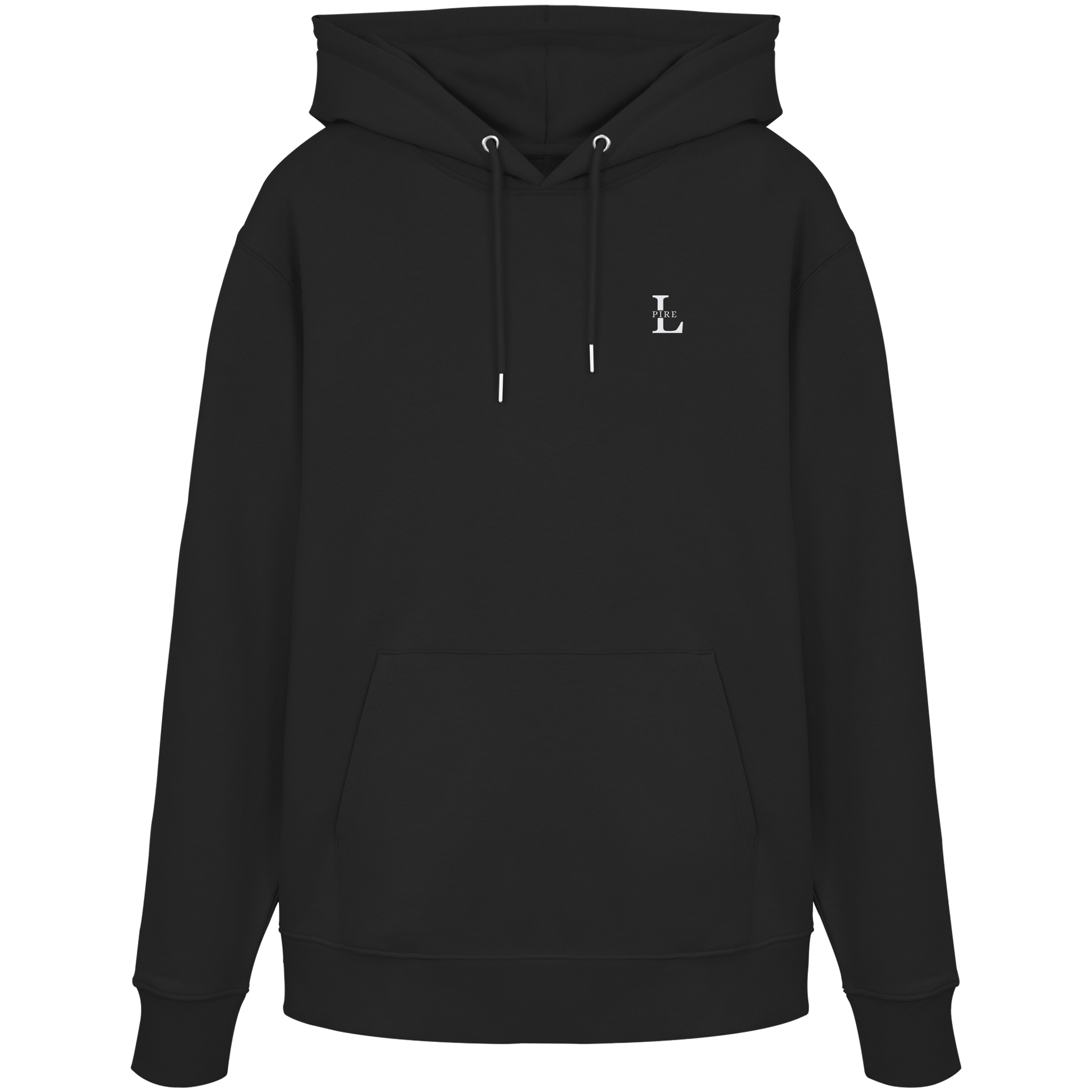LPire minimalist  hoodie with embroidered logo on chest, premium organic cotton.
