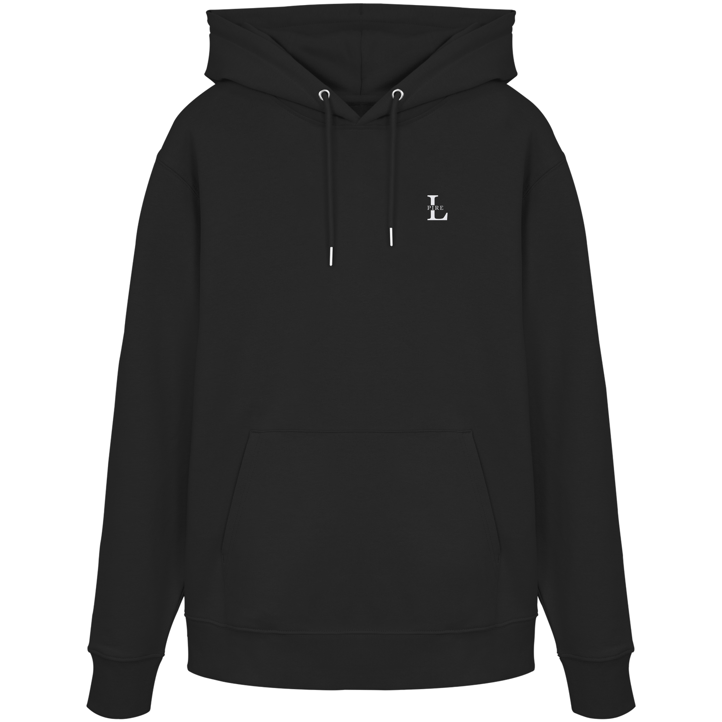 L-PIRE hoodie with minimalist embroidered chest logo.
