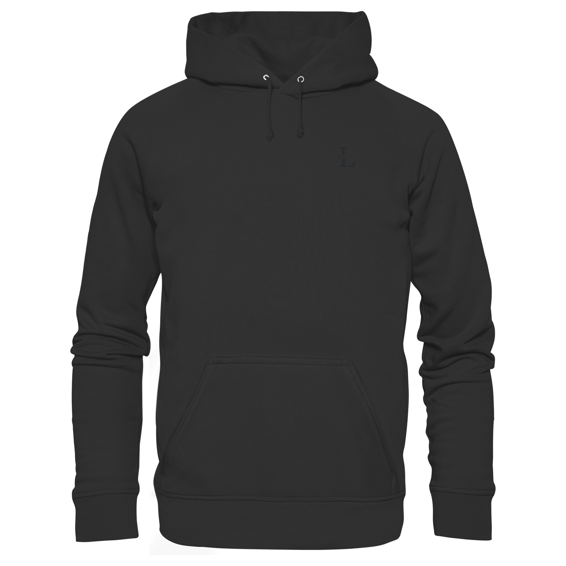 L-PIRE minimalist signature hoodie with tone-on-tone chest embroidery.
