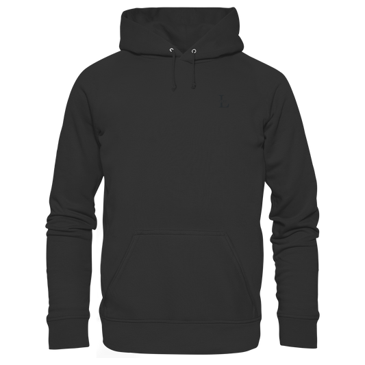 L-PIRE minimalist signature hoodie with tone-on-tone chest embroidery.
