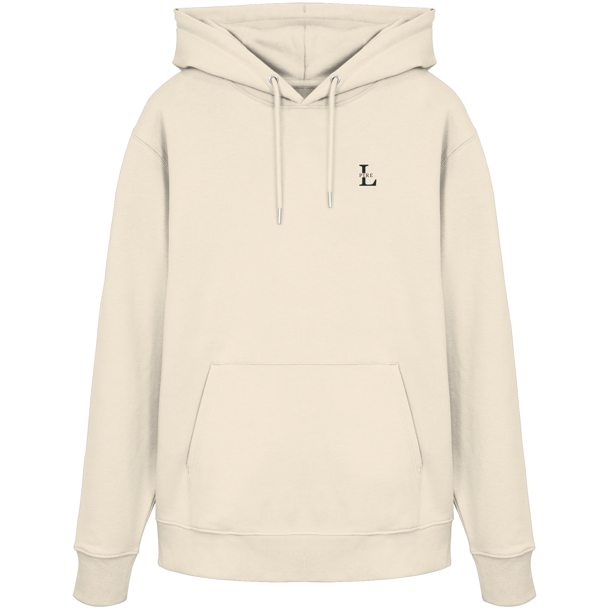 LPire hoodie with minimalist embroidered chest logo.
