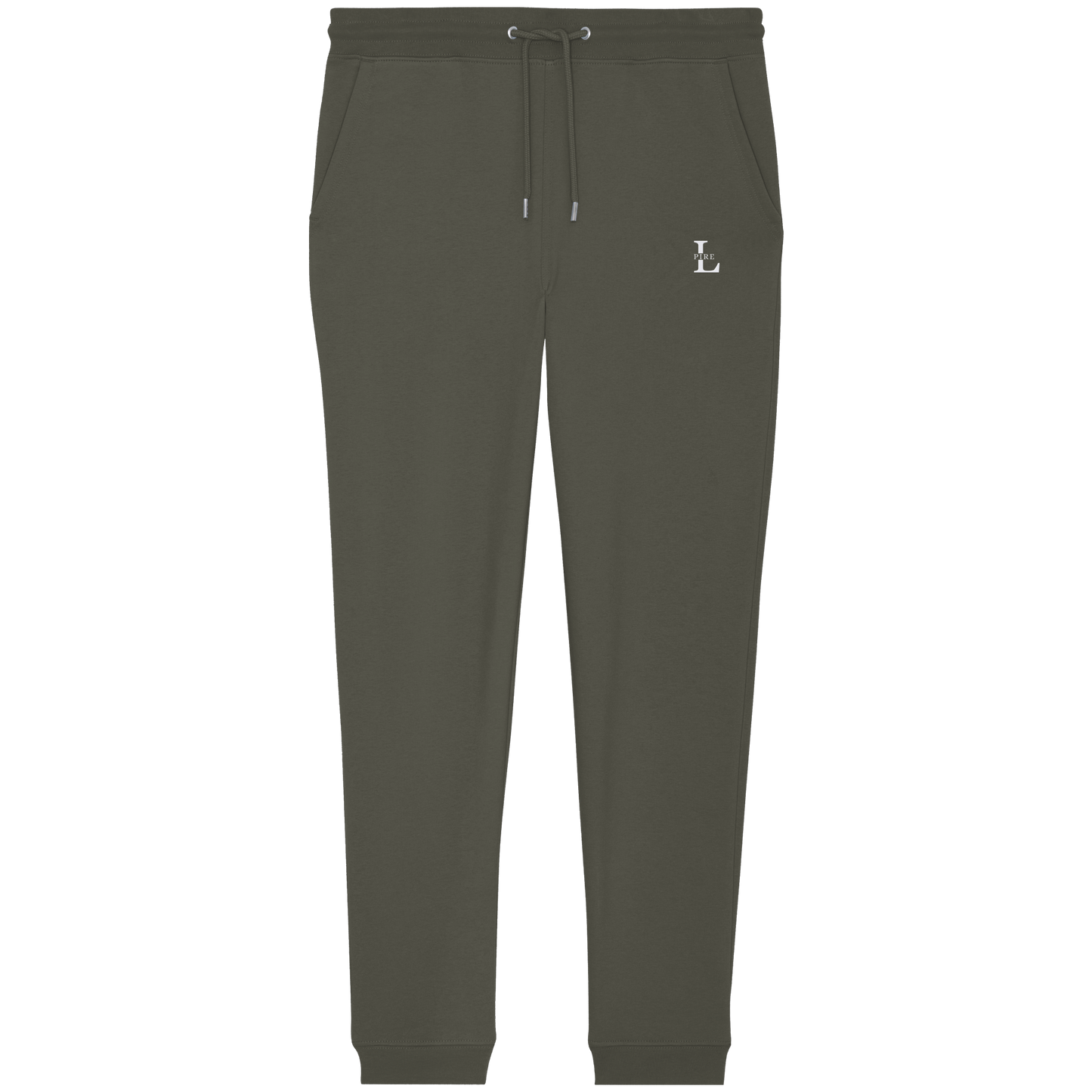 LPIRE embroidered pocket logo on L-Core joggers.
