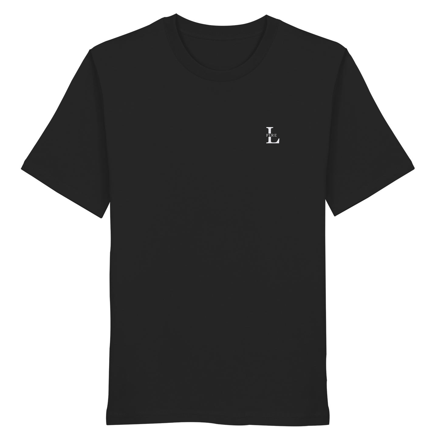LPire minimalist tee with embroidered logo on chest, premium organic cotton.
